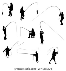 The Set of Fishermen Silhouettes. Vector Image