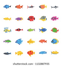 Set of Fishes Flat Vector Icons