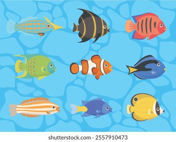 set of fishes in sea collection pack.