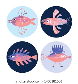 set of fishes, sea creatures