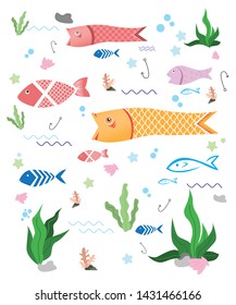 Set of fishes in the sea vector