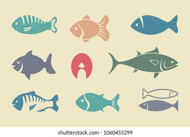 Set of fishes silhouettes. Vector flat illustration