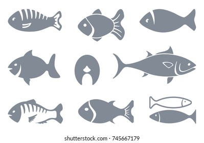 Set of fishes silhouettes. Vector flat illustration