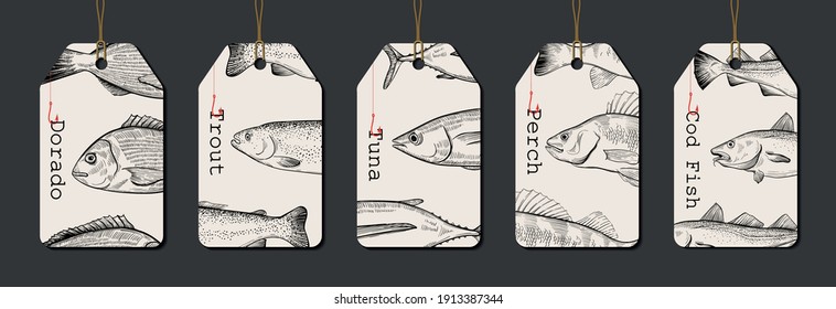 Set of Fishes in Sketch Style