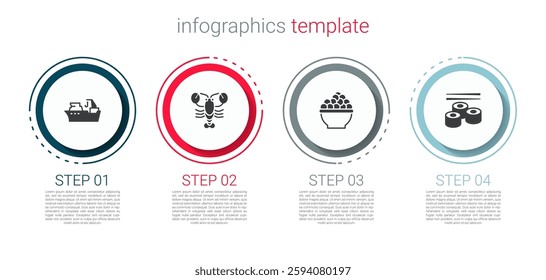 Set Fishing boat, Lobster, Caviar and Sushi. Business infographic template. Vector