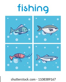 Set of fishing cartoons