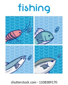 Set of fishing cartoons
