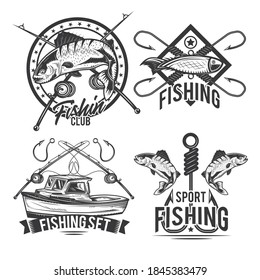 set of fishing emblems labels badges logos