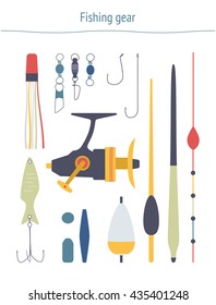 Set of fishing equipment made in vector