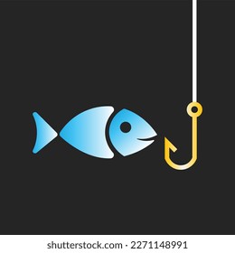 set of fishing a fish vector, isolated on black background. animal, fish, fishing, hook, lure, fish hook, fishing hook, catch, bait, sea, seafood, ocean, sticker, clipart, cartoon, vector illustration