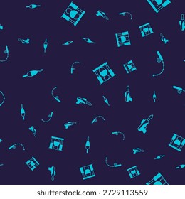 Set Fishing float, rod, Campfire and pot and harpoon on seamless pattern. Vector