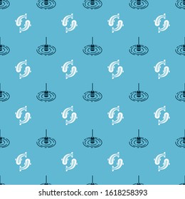 Set Fishing float in water and Fish on seamless pattern. Vector