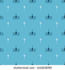 Set Fishing float in water and Fishing hook and float on seamless pattern. Vector