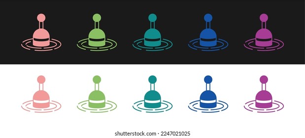 Set Fishing float in water icon isolated on black and white background. Fishing tackle.  Vector