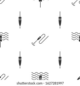 Set Fishing float in water, Fishing line with hook and float and Fishing float on seamless pattern. Vector