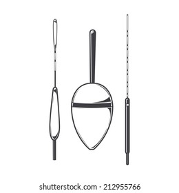 Set of fishing floats isolated on a white background. Line art. Retro design. Vector illustration.