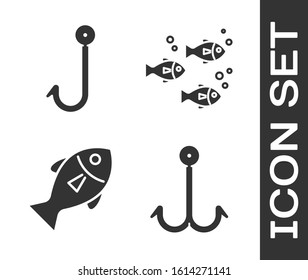 Set Fishing hook, Fishing hook, Fish and Fish icon. Vector