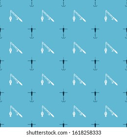 Set Fishing hook and float and Fishing rod and fish on seamless pattern. Vector