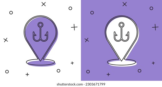 Set Fishing hook icon isolated on white and purple background. Fishing tackle.  Vector