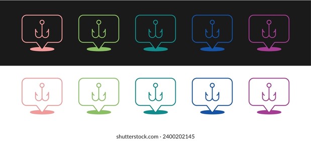 Set Fishing hook icon isolated on black and white background. Fishing tackle.  Vector