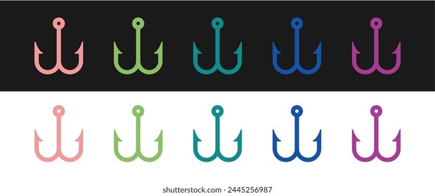 Set Fishing hook icon isolated on black and white background. Fishing tackle.  Vector