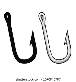 Set of fishing hook on white, stock vector illustration