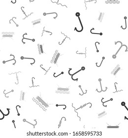 Set Fishing hook under water, Fishing boat with fishing rod on water on seamless pattern. Vector