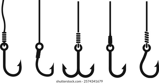 Set of fishing hook vector illustration, hooks for fish, different shapes ,Hook icons