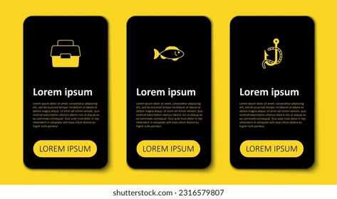 Set Fishing hook and worm,  and Case box for fishing. Business infographic template. Vector