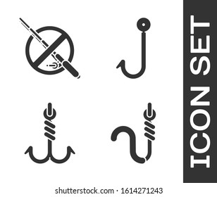 Set Fishing hook and worm, No fishing, Fishing hook and Fishing hook icon. Vector