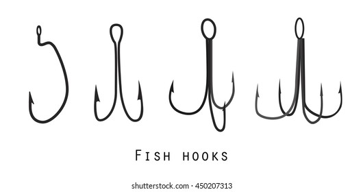 Set of fishing hooks isolated on white background. Vector illustration