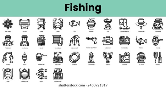 Set of fishing icons. Linear style icon bundle. Vector Illustration