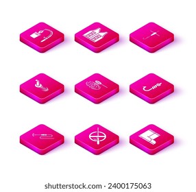 Set Fishing line with hook and float, No fishing, Spinning reel for, net water, boots,  and jacket icon. Vector