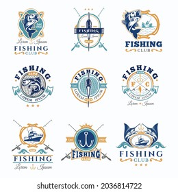 set of fishing logo vector 