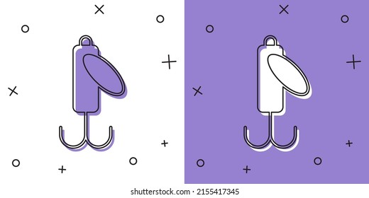 Set Fishing lure icon isolated on white and purple background. Fishing tackle.  Vector