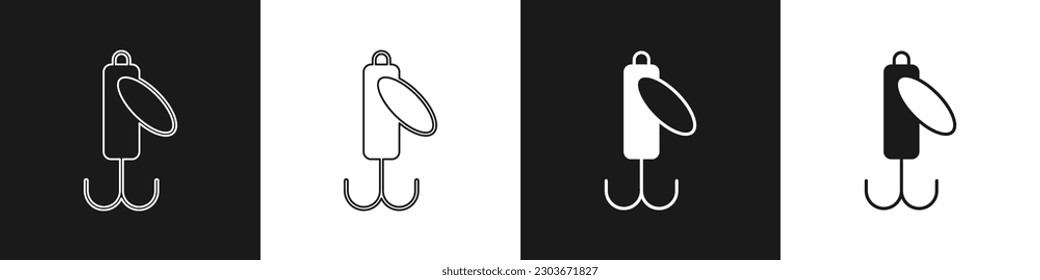 Set Fishing lure icon isolated on black and white background. Fishing tackle.  Vector