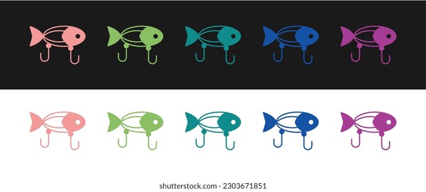 Set Fishing lure icon isolated on black and white background. Fishing tackle.  Vector