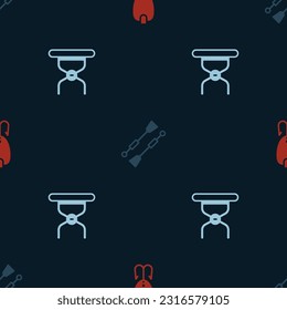 Set Fishing lure, Oars or paddles boat and Camping folding chair on seamless pattern. Vector