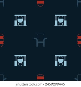 Set Fishing net, Camping folding chair and Campfire and pot on seamless pattern. Vector