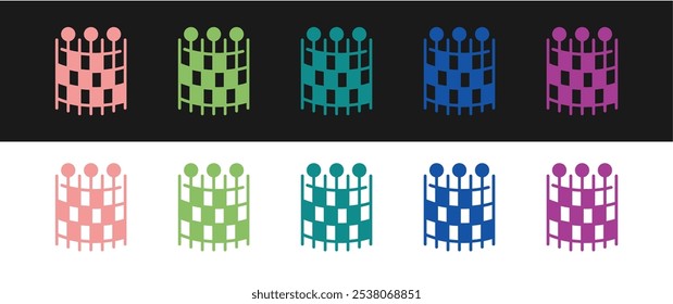 Set Fishing net pattern icon isolated on black and white background. Fishing tackle.  Vector