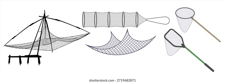 set of fishing net vector illustration