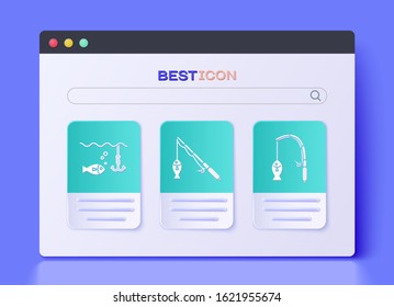 Set Fishing rod and fish, Fishing hook under water with fish and Fishing rod and fish icon. Vector
