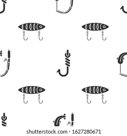 Set Fishing rod and fish, Fishing hook and Fishing lure on seamless pattern. Vector