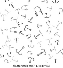 Set Fishing rod and fish, Fishing hook, Fishing hook under water and Fishing hook on seamless pattern. Vector