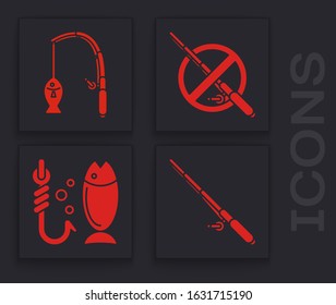 Set Fishing rod, Fishing rod and fish, No fishing and Fishing icon. Vector