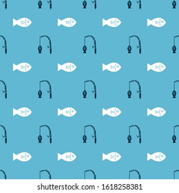 Set Fishing rod and fish and Fish on seamless pattern. Vector