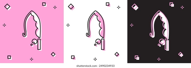 Set Fishing rod icon isolated on pink and white, black background. Catch a big fish. Fishing equipment and fish farming topics.  Vector