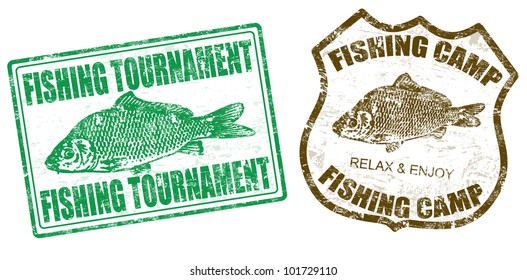 Set of fishing stamps on white background, vector illustration