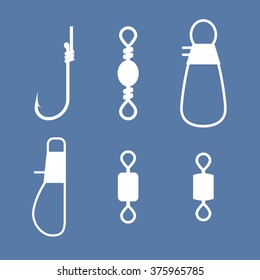 Set of fishing tackles. Elements for fishing gear assembly. Fishing tools made as vector illustration.