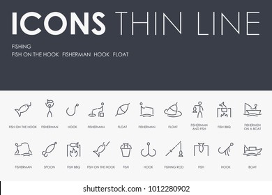 Set of FISHING Thin Line Vector Icons and Pictograms